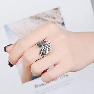 Guardian Angel Wings Antique Silver Tone Open Cuff Ring Resizable NEW